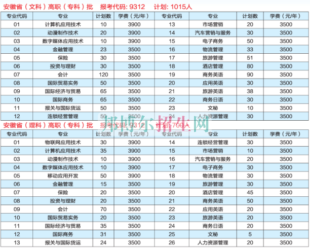 安徽国际商务职业学院学费