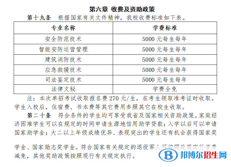 武汉警官职业学院单招2023年学费一览表