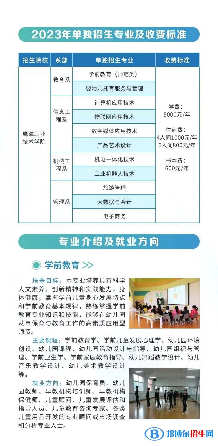 鹰潭职业技术学院单招2023年学费一览表