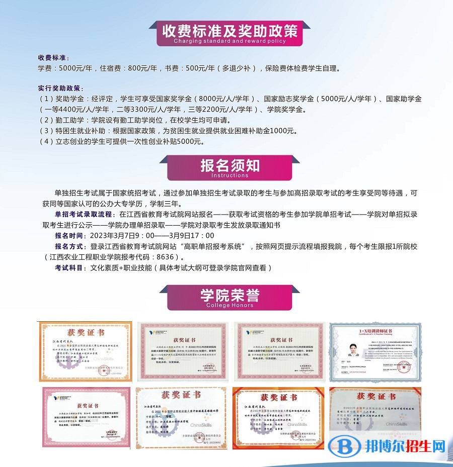 江西农业工程职业学院单招2023年学费汇总