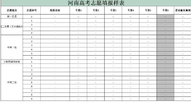 2024河南高考志愿填报样表模板 附报考指南