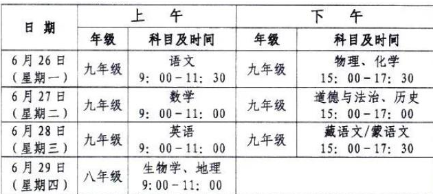 2024年青海中考考试科目时间安排有哪些