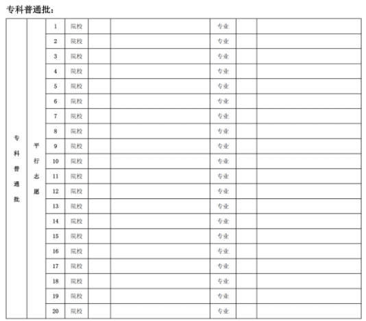 北京高考志愿填报表格电子版2024年级