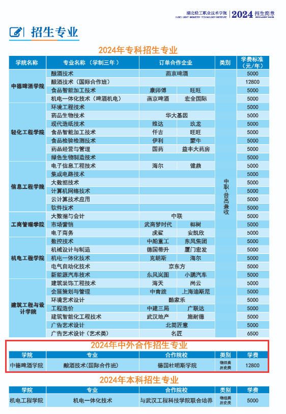 湖北轻工职业技术学院中外合作办学专业有哪些？